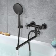 Смеситель для ванны двуручковый Fmark FS8424H ,ЧЕРНЫЙ нержавеющ. сталь
